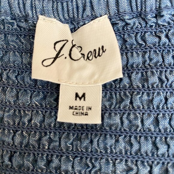 J Crew Chambray Puff Sleeve Smocked Shirt Sz M Square Neck Peplum Preppy Coast - Picture 9 of 12